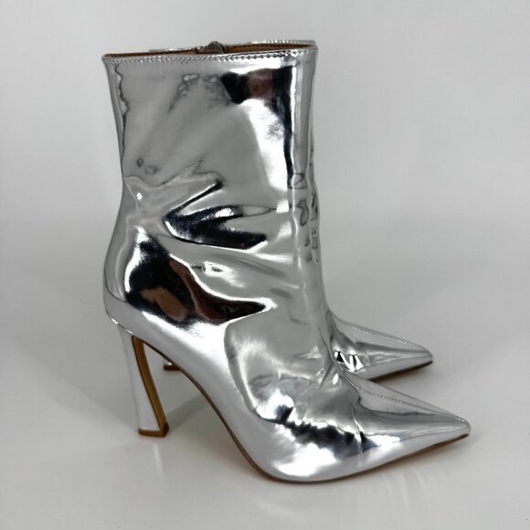 Steve Madden Metallic Silver Stiletto Ankle Boots Size 8 - Picture 1 of 7